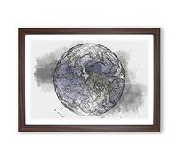 View of The Americas of Planet Earth Sketch Framed Print | A2 Walnut Framed Wall Art | Ready to Hang | Modern Space Picture | Living Room Bedroom Lounge Office