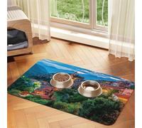 view of the city Patterned Pet Feeding Mat with Water-Absorbing PU Top & Rubber Base - Anti-Slip Dog Cat Food Mat for Cats, Dogs & Pets, 30x45cm