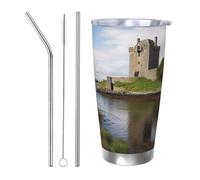 View of The Dunguaire Castle Tumbler with Lid and Straw 20oz Stainless Steel Car Cup for Hot and Cold Drinks, Double Wall Insulated Travel Coffee Mug Reusable Drink Thermos Cup Birthday Gifts