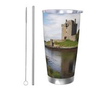 View of The Dunguaire Castle Tumbler with Lid and Straw 20oz Stainless Steel Car Cup for Hot and Cold Drinks, Double Wall Insulated Travel Coffee Mug Reusable Drink Thermos Cup Birthday Gifts