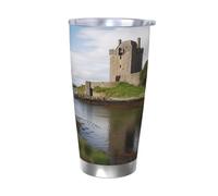 View of The Dunguaire Castle Tumbler with Lid and Straw 20oz Stainless Steel Car Cup for Hot and Cold Drinks, Double Wall Insulated Travel Coffee Mug Reusable Drink Thermos Cup Birthday Gifts