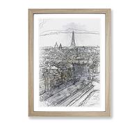 View Of The Eiffel Tower In Paris France In Abstract Modern Framed Print | A2 Oak Framed Wall Art | Ready to Hang | Abstract Cityscape Picture | Living Room Bedroom Lounge Office