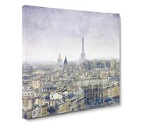 View of the Eiffel Tower in Paris France Painting Modern Canvas Wall Art Print Ready to Hang, Framed Picture for Living Room Bedroom Home Office Décor, 14x14 Inch (35x35 cm)