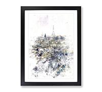 View Of The Eiffel Tower In Paris France Watercolour Modern Framed Print | A2 Black Framed Wall Art | Ready to Hang | Modern Cityscape Picture | Living Room Bedroom Lounge Office