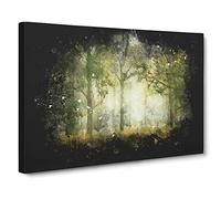 View Of The Forest In The Spring Paint Splash Canvas Print | Gallery Wrapped 30mm Frame Wall Art | 30x20 inches | Ready to Hang | Modern Landscape Picture | Living Room Bedroom Lounge Office