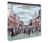 View of the Kabuki Theatres by Utagawa Hiroshige Canvas Print | Gallery Wrapped 30mm Frame Wall Art | 14x14 inches | Ready to Hang | Asian Picture | Living Room Bedroom Lounge Office