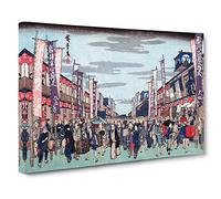 View Of The Kabuki Theatres By Utagawa Hiroshige Canvas Print | Gallery Wrapped 30mm Frame Wall Art | 24x16 inches | Ready to Hang | Asian Picture | Living Room Bedroom Lounge Office