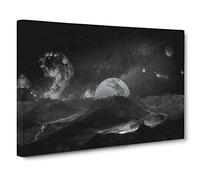 View Of The Moon Canvas Print | Gallery Wrapped 30mm Frame Wall Art | 24x16 inches | Ready to Hang | Modern Space Picture | Living Room Bedroom Lounge Office