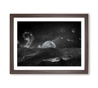 View Of The Moon Modern Art Framed Print | A4 Walnut Framed Wall Art | Ready to Hang | Modern Space Picture | Living Room Bedroom Lounge Office