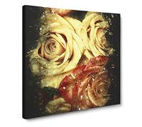 View of the Roses Paint Splash Canvas Print | Gallery Wrapped 30mm Frame Wall Art | 14x14 inches | Ready to Hang | Modern Floral Picture | Living Room Bedroom Lounge Office