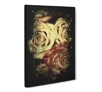 View Of The Roses Paint Splash Canvas Print | Gallery Wrapped 30mm Frame Wall Art | 20x14 inches | Ready to Hang | Modern Floral Picture | Living Room Bedroom Lounge Office