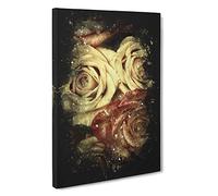 View of the Roses Paint Splash Canvas Print | Gallery Wrapped 30mm Frame Wall Art | 30x20 inches | Ready to Hang | Modern Floral Picture | Living Room Bedroom Lounge Office