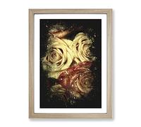 View Of The Roses Paint Splash Modern Framed Wall Art Print, Ready to Hang Picture for Living Room Bedroom Home Office Décor, Oak A4 (34 x 25 cm)