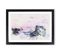 View of The Sunset in India Watercolour Framed Print | A2 Black Framed Wall Art | Ready to Hang | Modern Landscape Picture | Living Room Bedroom Lounge Office