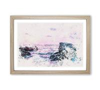 View of The Sunset in India Watercolour Framed Print | A2 Oak Framed Wall Art | Ready to Hang | Modern Landscape Picture | Living Room Bedroom Lounge Office