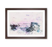 View of The Sunset in India Watercolour Framed Print | A2 Walnut Framed Wall Art | Ready to Hang | Modern Landscape Picture | Living Room Bedroom Lounge Office