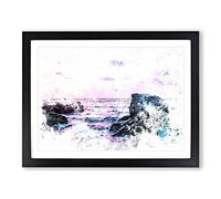 View Of The Sunset In India Watercolour Modern Framed Print | A2 Black Framed Wall Art | Ready to Hang | Modern Landscape Picture | Living Room Bedroom Lounge Office