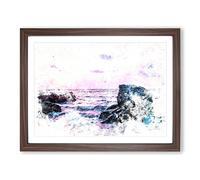 View Of The Sunset In India Watercolour Modern Framed Print | A2 Walnut Framed Wall Art | Ready to Hang | Modern Landscape Picture | Living Room Bedroom Lounge Office