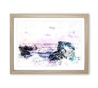 View Of The Sunset In India Watercolour Modern Framed Print | A3 Oak Framed Wall Art | Ready to Hang | Modern Landscape Picture | Living Room Bedroom Lounge Office