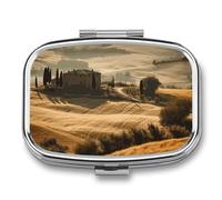 View of Typical Tuscany Landscape Pill Case 2 Compartment Small Pill Box Compact Travel Daily Medicine Organizer Portable Medicine Vitamin Container Fish Oil and Supplement Storage