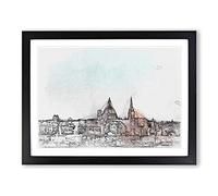 View Of Valletta In Malta In Abstract Modern Art Framed Wall Art Print, Ready to Hang Picture for Living Room Bedroom Home Office Décor, Black A4 (34 x 25 cm)