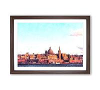 View of Valletta in Malta Painting Framed Print | A2 Walnut Framed Wall Art | Ready to Hang | Modern Historical Picture | Living Room Bedroom Lounge Office
