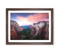View Of Zion National Park In Utah In Abstract Modern Art Framed Print | A2 Walnut Framed Wall Art | Ready to Hang | Abstract Fantasy Picture | Living Room Bedroom Lounge Office