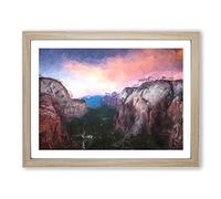 View Of Zion National Park In Utah In Abstract Modern Art Framed Wall Art Print, Ready to Hang Picture for Living Room Bedroom Home Office Décor, Oak A2 (64 x 46 cm)