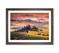 View Over Tuscany In Italy In Abstract Modern Art Framed Print | A4 Walnut Framed Wall Art | Ready to Hang | Abstract Fantasy Picture | Living Room Bedroom Lounge Office