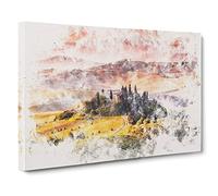View Over Tuscany in Italy Watercolour Canvas Print | Gallery Wrapped 30mm Frame Wall Art | 30x20 inches | Ready to Hang | Modern Picture | Living Room Bedroom Lounge Office