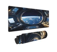 View The Sci-Fi Planet From The Space Station Mouse Pad In Big Extended Non-Slip Rubber Base Mousepad With Stitched Edges Gaming Pc Desktop Large Mouse Pad 11.8x31.5