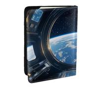 View The Sci-Fi Planet from The Space Station Printed Passport Holder,Travel Pu Leather Passport Cover Case Organiser for Men Women,6.5 Inch
