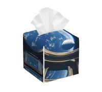 View The Sci-Fi Planet From The Space Station Tissue Box Cover Pu Leather Square Tissue Box Cover Case, Paper Organizer Dispenser For Kitchen Bathroom Bedroom Vanity Countertop Night Stands