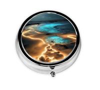 View Under The Moon A Round Mini Pillbox with Three Compartments for Storing Vitamins, Fish Oil, and Nutritional Supplements.