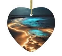 View Under The Moon Ceramic Christmas Heart Pendant, The Pottery Piece is Available with Silk Thread
