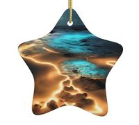 View Under The Moon Christmas Ceramic Star Pendant with Punched Holes and Gold Wire Rope, Christmas Tree Home Decoration