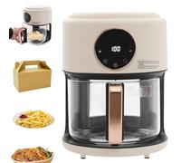 Viewable Air Fryer, Compact Mini Air Fryers with Glass Basket, Touchscreen Digital Display with 8 Preset Modes and 360° Viewable, Comes with 10 disposable lunch box, for Home and Outdoor (White)