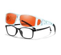 VIEWBETTER Blue Light Blocking Glasses Against 99.99% Over Glasses, Wraparound Amber Orange Computer Gaming Glasses, Transparent Blue Frame A05/Orange Lens, Medium