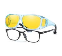 VIEWBETTER Fit Over Night Vision Glasses for Women Men Yellow Lens Night Driving Glasses Anti Glare Polarized N4106, C04 Pale Blue, L