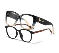 VIEWBETTER Fits over 99.99% blue light glasses for women, oversized anti-blue light glasses for computer gaming screens, A02 Blue Gradient Brown Frame Clear Lens, Medium