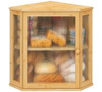 viewcare Corner Bread Box for Kitchen Counter, Bamboo Wood Large Capacity Bread Storage Bin with Acrylic Wavy Door Panel (Natural, Extra Large)
