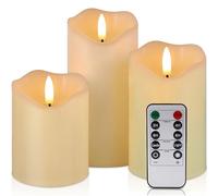 VIEWELLD Set of 3 Flickering Flameless Candles with Remote and Timer, Realistic LED Battery Operated Candles for Christmas Decoration, Home, Wedding, Anniversary, Real Wax