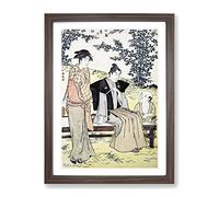 Viewing The Bush Clover By Torii Kiyonaga Asian Japanese Framed Print | A2 Walnut Framed Wall Art | Ready to Hang | Asian Floral Picture | Living Room Bedroom Lounge Office