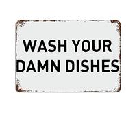 Viewkedt Rustic Humorous 'Wash Your Damn Dishes' Funny Kitchen Sign - 6x8 INCH Aluminum Wall Mount Decorative Sign