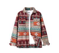 VIEWON Men's Casual Aztec Print Button Down Woolen Long Sleeve Lightweight Lapel Western Shacket Jacket Coat, Dark Red, L