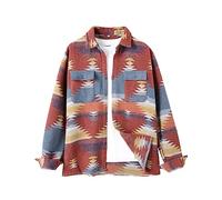 VIEWON Men's Casual Aztec Print Button Down Woolen Long Sleeve Lightweight Lapel Western Shacket Jacket Coat, Yellow, L