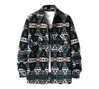 VIEWON Men's Casual Print Button Down Woolen Long Sleeve Lightweight Lapel Western Shacket Jacket Coat, Navy, S
