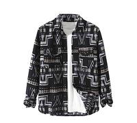 VIEWON Men's Casual Print Button Down Woolen Long Sleeve Lightweight Lapel Western Shacket Jacket Coat, Black, XXL