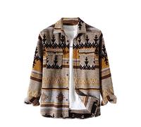 VIEWON Men's Casual Print Button Down Woolen Long Sleeve Lightweight Lapel Western Shacket Jacket Coat, Khaki, M