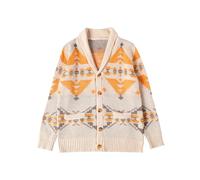 VIEWON Men's Casual Tribal Aztec Print Western Ethnic Vintage Lapel Knitted Warm Long Sleeve Cardigan Sweater Jacket Coat, Light Khaki, Small